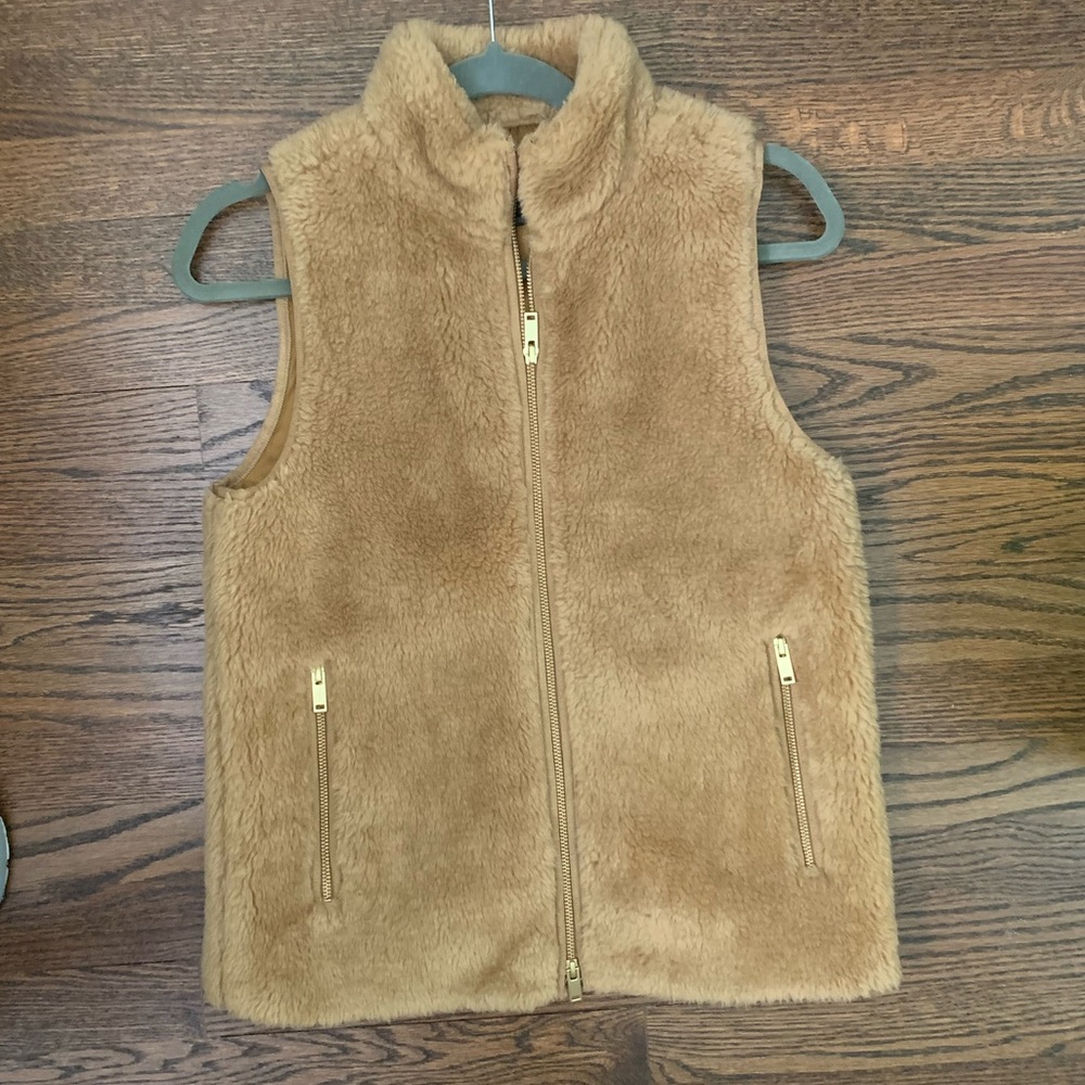 J. Crew camel shearling vest